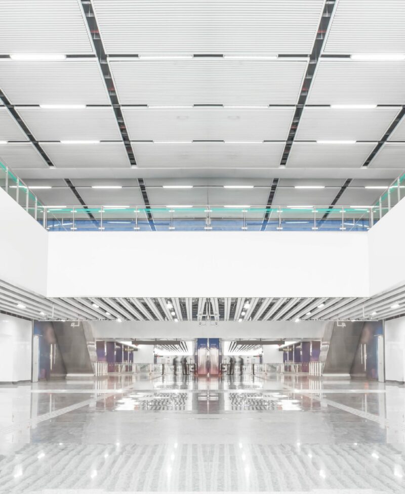 Grid ceiling in open concept mall long mall with grid ceilings