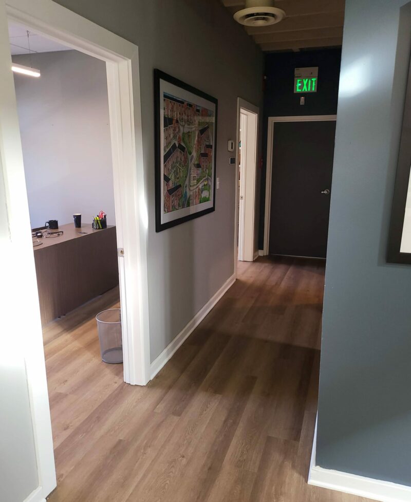 Office hallway remodel by KB Construction office hallway into private offices