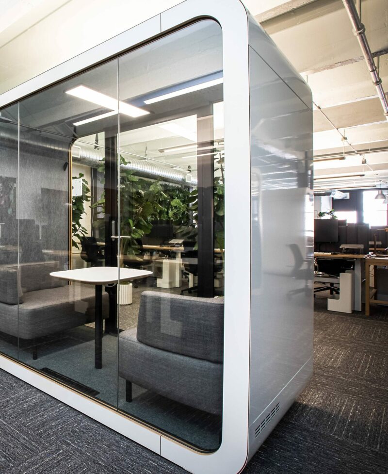 open office with conference pods open office with conference pod