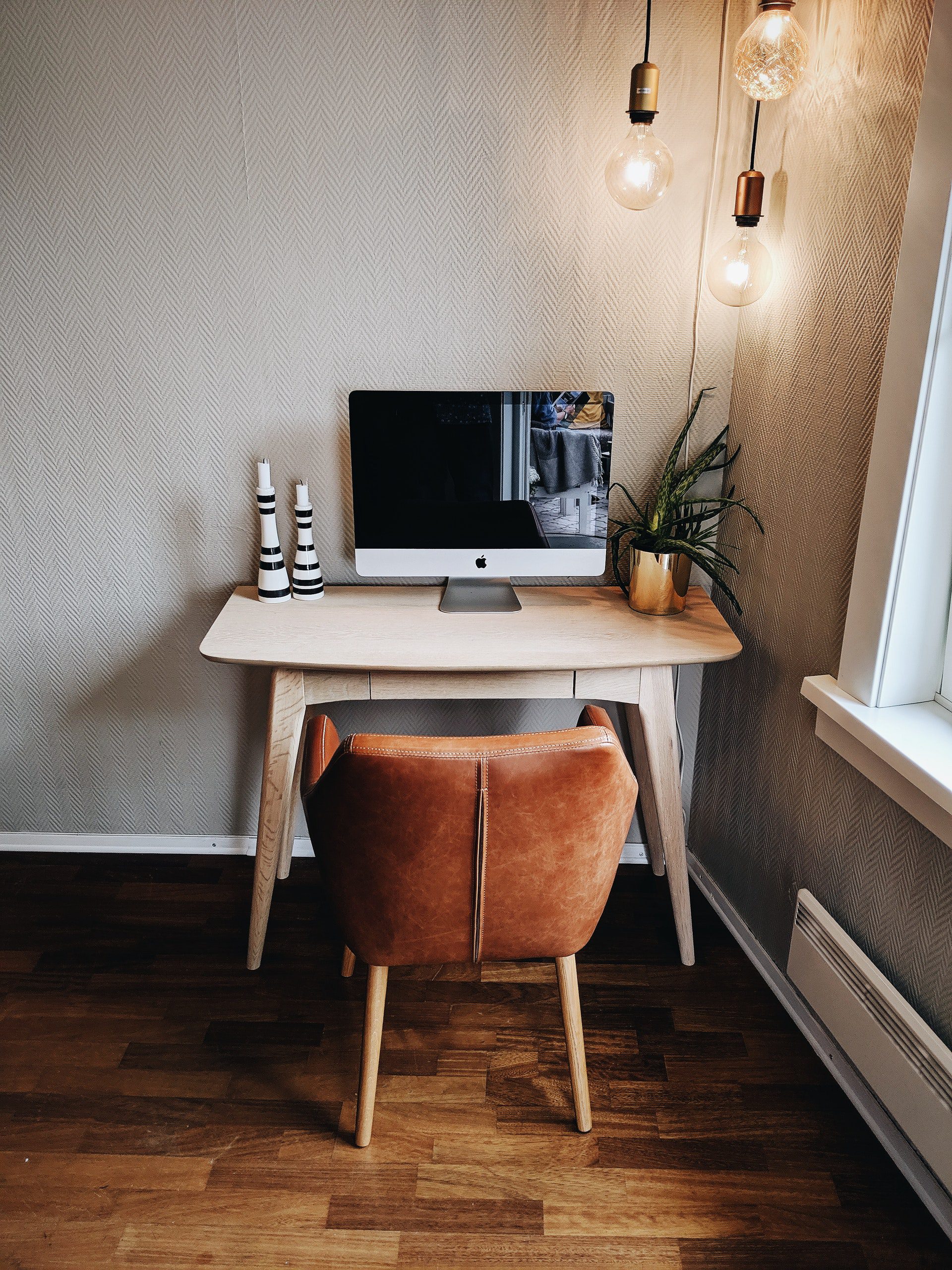 Hardwood Flooring Office corner desk on wood floor